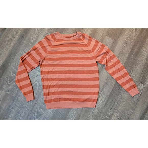 Perry Ellis Sweater Crew Neck Men's M Orange Striped Long-sleeved Super Soft Cot - Picture 2 of 10